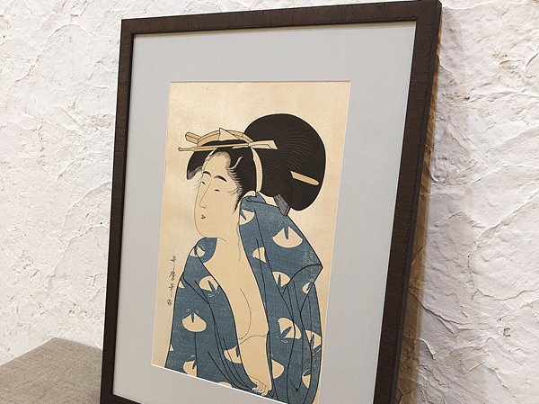 古版画 喜多川歌麿「湯上り美人図」雲母刷り - 骨董・アンティーク