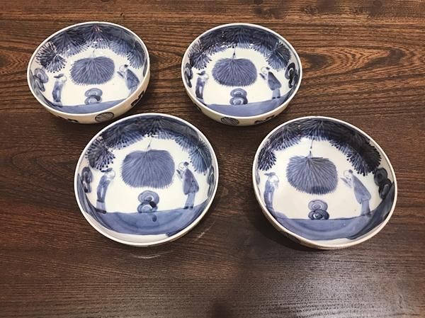江戸後期 竹林の賢人染付膾皿 骨董品 惣菜 向付