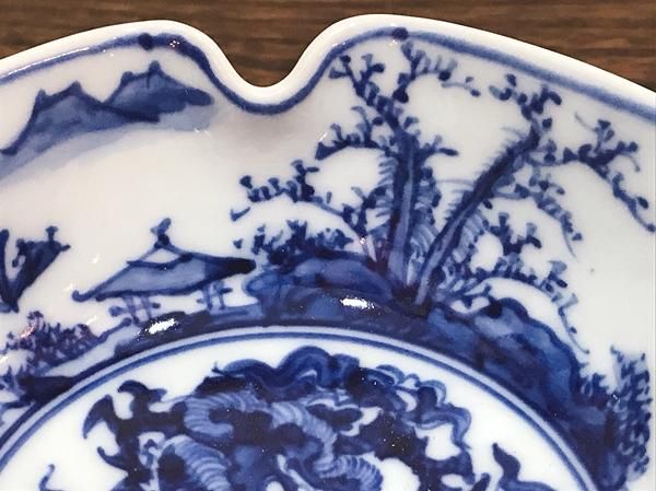 希少染付変形向付(龍)｜直径11 高さ5.5｜アンティーク和食器