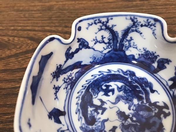 希少染付変形向付(龍)｜直径11 高さ5.5｜アンティーク和食器