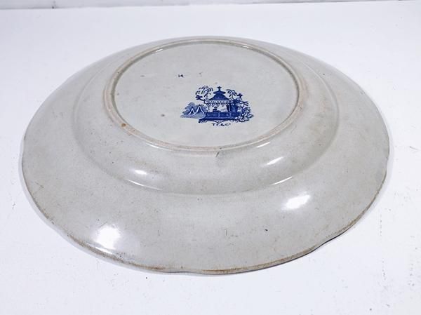 ヨーロッパ製アンティークブルーアンドホワイト平皿 直径25.5 高さ3