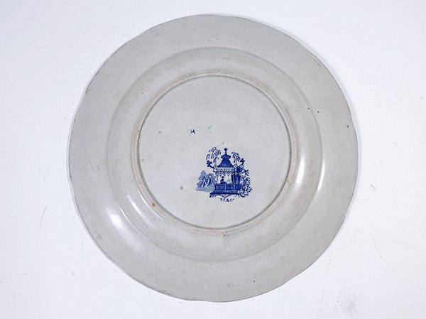 ブルーアンドホワイト アンティーク 平皿 プレート ディナー皿 飾り皿 アンティーク ヨーロッパ シノワズリ (スレ・変色・小傷あり)