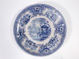 ブルーアンドホワイト アンティーク 平皿 プレート ディナー皿 飾り皿 アンティーク ヨーロッパ (スレ・変色・小傷あり)