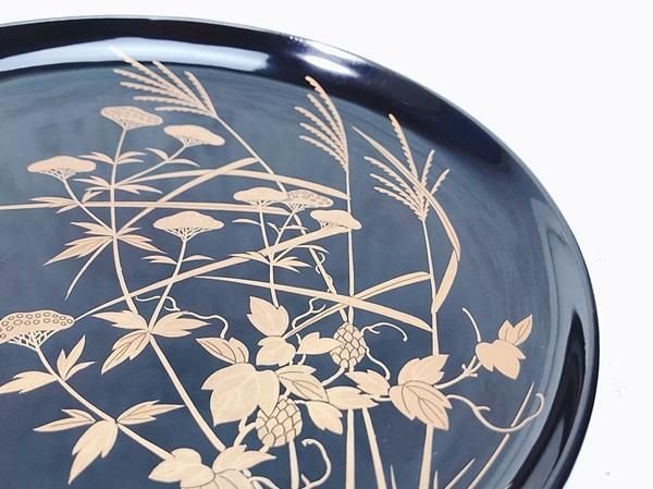 昭和初期 色絵『秋草野弁当団扇文』三つ足懐石大長皿(8客) 盛り皿豆長皿(8客) 昭和初期 色絵『秋草野弁当団扇文』三つ足懐石大長皿(8