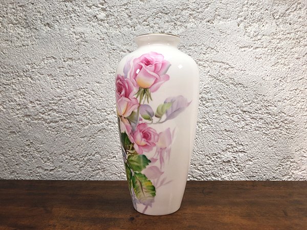 手描きノリタケ花瓶(ピンクローズ) - 骨董・アンティーク