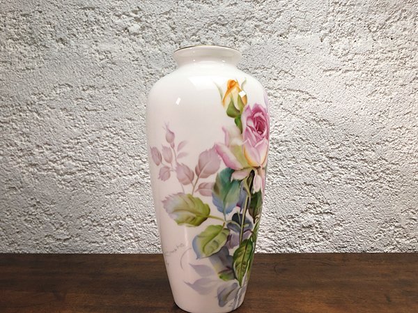 手描きノリタケ花瓶(ピンクローズ) - 京都の骨董・アンティーク 