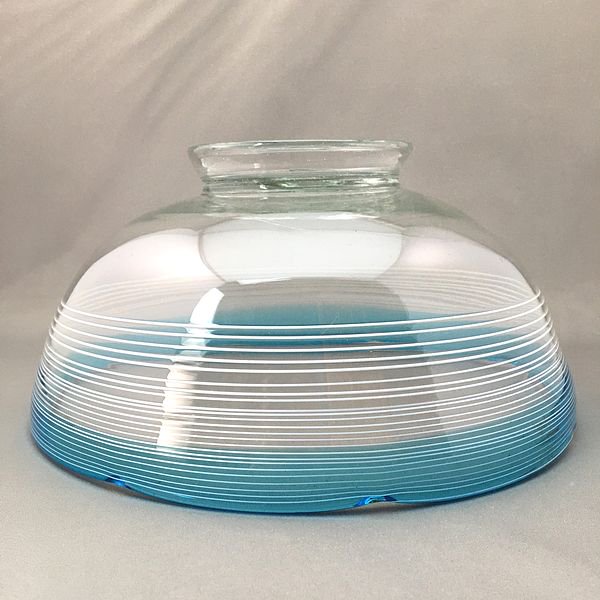 骨董　作家ガラス　手作りガラス　ピーコックブルー　平鉢　深鉢　１客