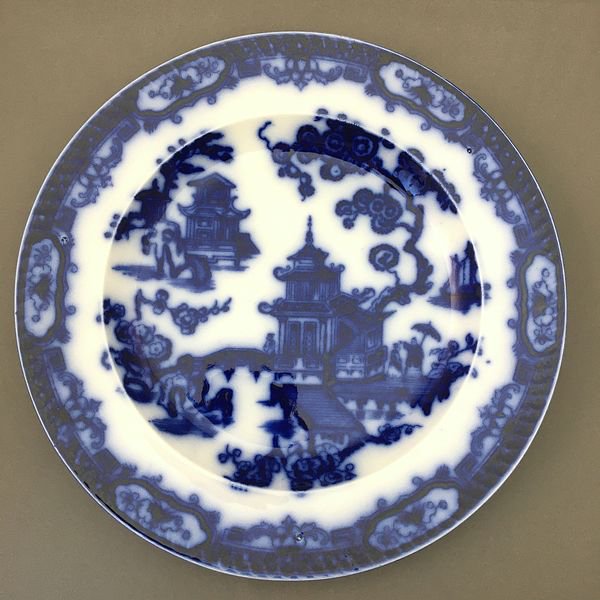 ブルーアンドホワイト アンティーク 深皿 オランダ 阿蘭陀 ディナー皿 飾り皿 シノワズリ（楼閣山水）