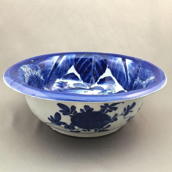 加藤五山作　染付　内金　大鉢　二重箱　タエオ　直径23㎝　東な6-0416② 手描き染付中鉢(東屋山水)｜直径23.5 高さ8.5｜日常使いの和食器