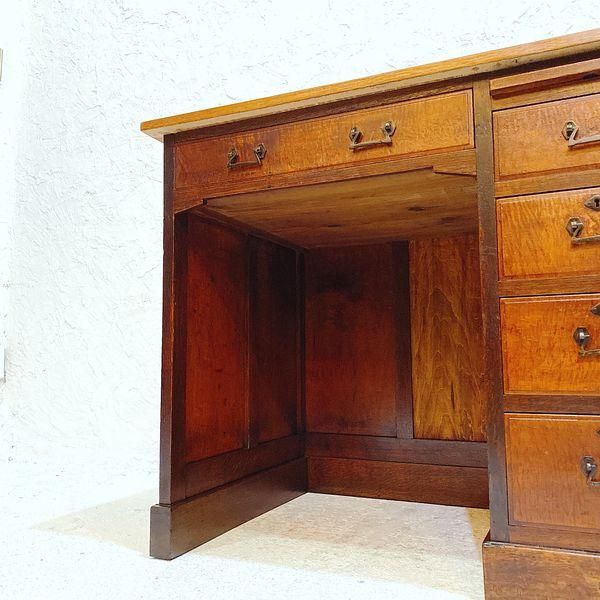 昭和初期のアンティーク片袖机｜楢・栃・桐材使用 引き出し5杯