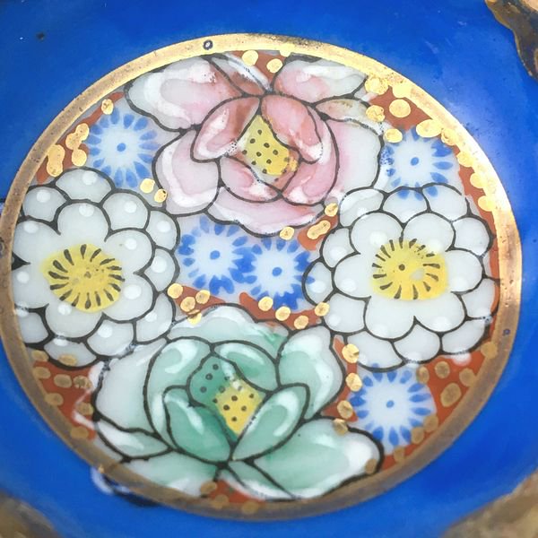 金彩花紋豆皿 青 - 骨董・アンティーク・ヴィンテージの家具・食器 