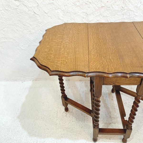 英国アンティーク木製ゲートレッグテーブル/ダイニング机バタフライ(87
