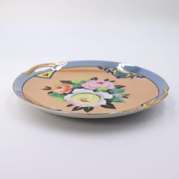 オールドノリタケ　瑠璃色バラ柄　花生 オールドノリタケ瑠璃色バラ柄花生