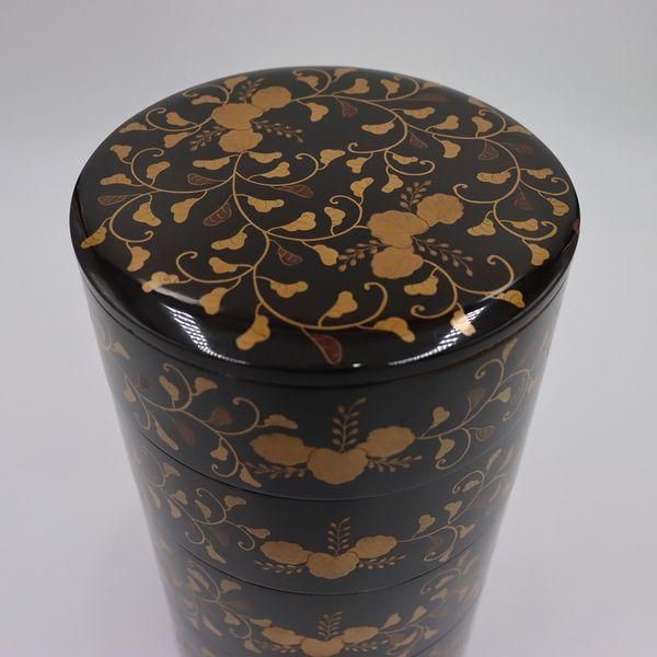 重箱 漆器 桐唐草蒔絵 大正昭和初期 直径17高さ28