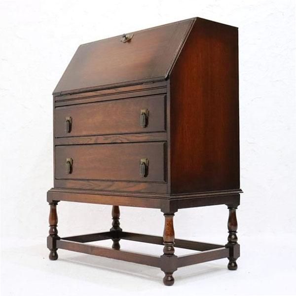 オーク材 ライティングビューロー ライティング オーク材 ビューロ 机 完成品 木製 レトロ