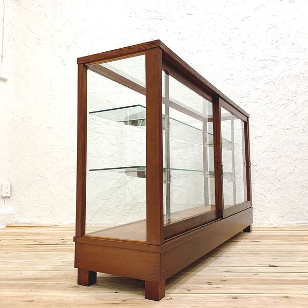g176 横長 木製ガラスケース 引き戸 ショーケース - 家具
