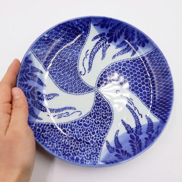 希少な藍色コバルトブルーの印判中皿｜直径20 高さ3｜明治・大正