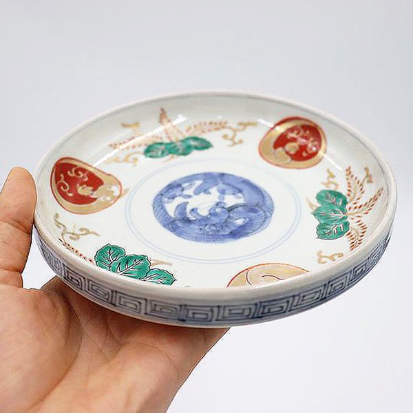 手描き 赤絵小皿 伊万里 明治時代 アンティーク食器（桐・鳳凰 