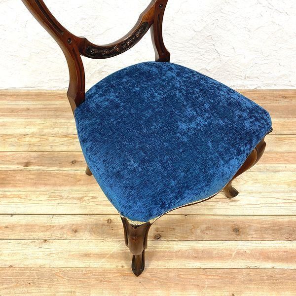 アンティークチャーチベンチ青ベルベット