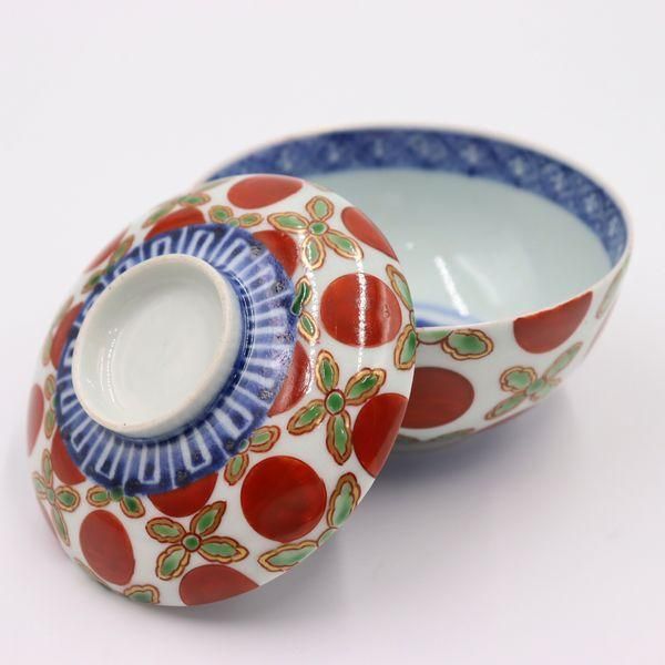 アンティーク　手描き 赤絵 二段蓋物 直径約8センチ　高さ約8センチ　小物入れ 手描き 赤絵 二段蓋物 段重 小物入れ 金平糖 重香合 お化粧道具