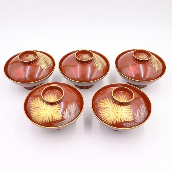 昭和初期輪島塗沈金さび朱色吹物椀美品