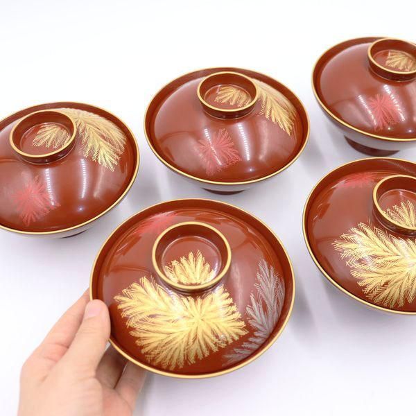 昭和初期輪島塗沈金さび朱色吹物椀美品