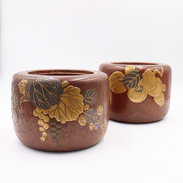 明治時代　大正時代　一人用手炙り　鶴松柄漆塗り陶器製火鉢。陶芸