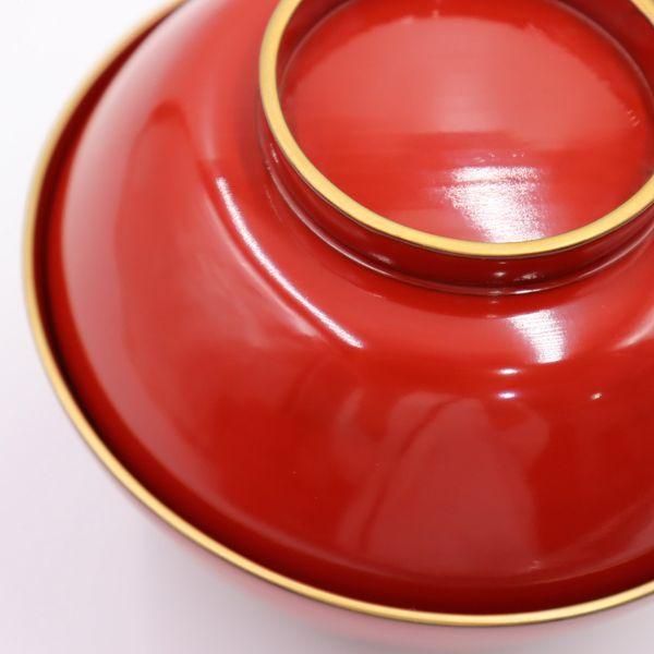 イズミ　BJ016　時代輪島塗　蓋朱 日の出波鶴図　金蒔絵　吸物椀　四客 イズミ BJ016 時代輪島塗 蓋朱 日の出波鶴図 金蒔絵 吸物椀 四客