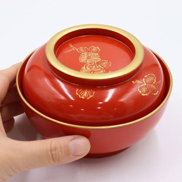 漆器　朱塗り煮物椀(菓子椀)10客　骨董 大正時代のアンティーク朱塗り煮物椀 朝顔模様