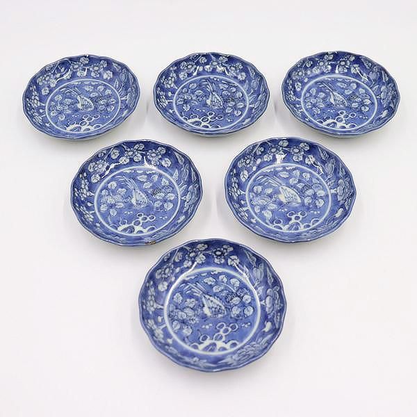 手描き染付小皿小花アンティーク食器｜直径10.5 高さ2.5｜大正・昭和初期