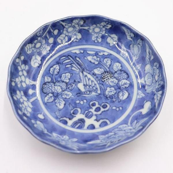 手描き 染付 小皿 小花 大正・昭和初期 アンティーク食器（花鳥