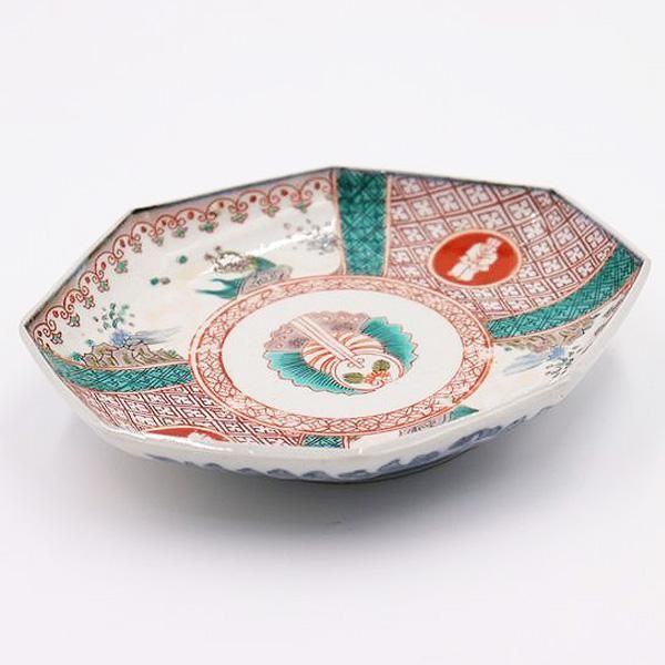 手描き赤絵八角皿｜明治時代｜アンティーク食器