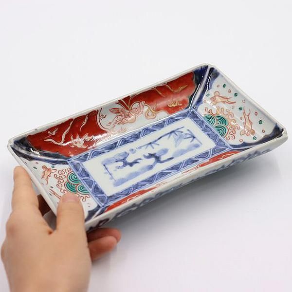 希少 手描き 赤絵長皿 蛸唐草 伊万里 明治時代 アンティーク食器