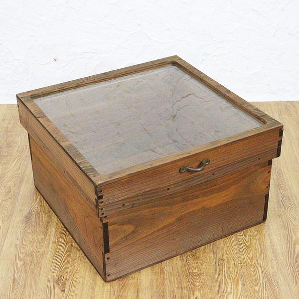 ガラストップ 木製収納ボックス アンティーク シンプル ナチュラル 整理箱 物入れ