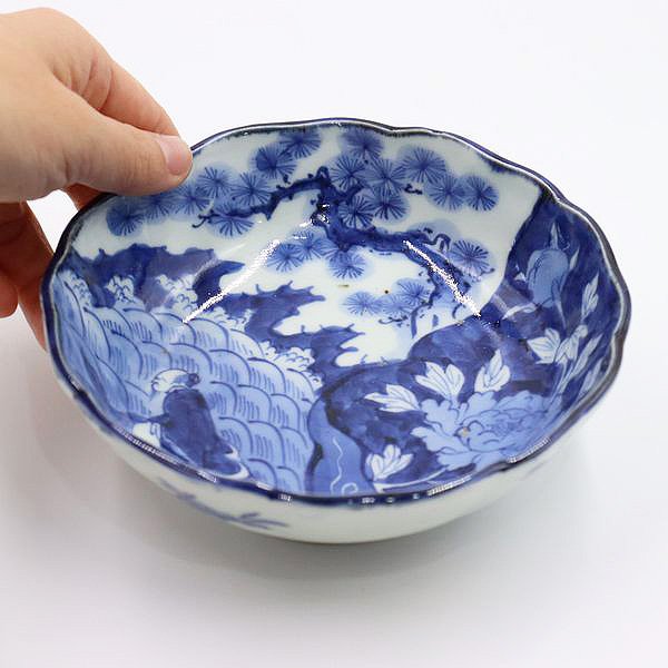 手描き染付 なます皿 深皿 取り皿 アンティーク食器 和食器（牡丹・鯉・人物） - 京都の骨董・アンティーク・ヴィンテージの家具・食器・雑貨｜antique  blue Parrot KYOTO