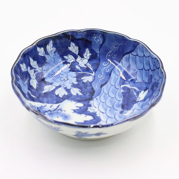 手描き染付 なます皿 深皿 取り皿 アンティーク食器 和食器（牡丹・鯉・人物） - 京都の骨董・アンティーク・ヴィンテージの家具・食器・雑貨｜antique  blue Parrot KYOTO