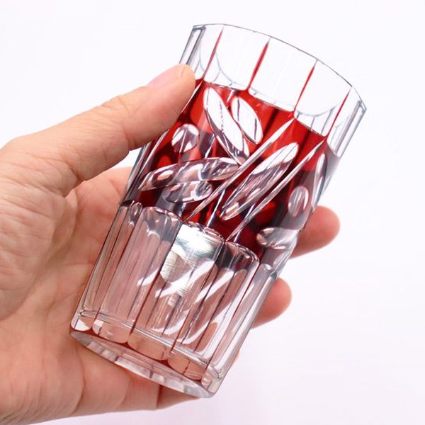 アンティーク赤切子 グラス&ソーサー カット アールデコ 大正時代 