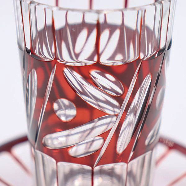 アンティーク赤切子 グラス&ソーサー カット アールデコ 大正時代