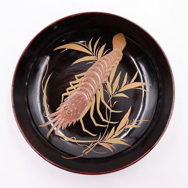大正時代の魚蒔絵アンティーク漆器小皿