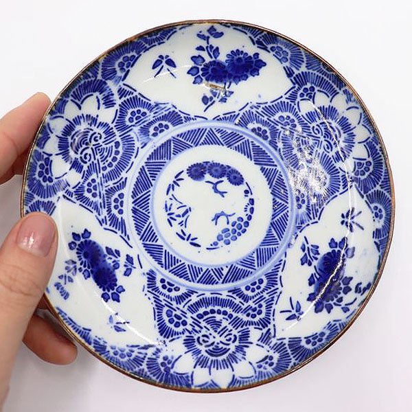 印判小皿 取り皿 アンティーク食器 大正時代 普段使い 藍色（菊・松竹梅）