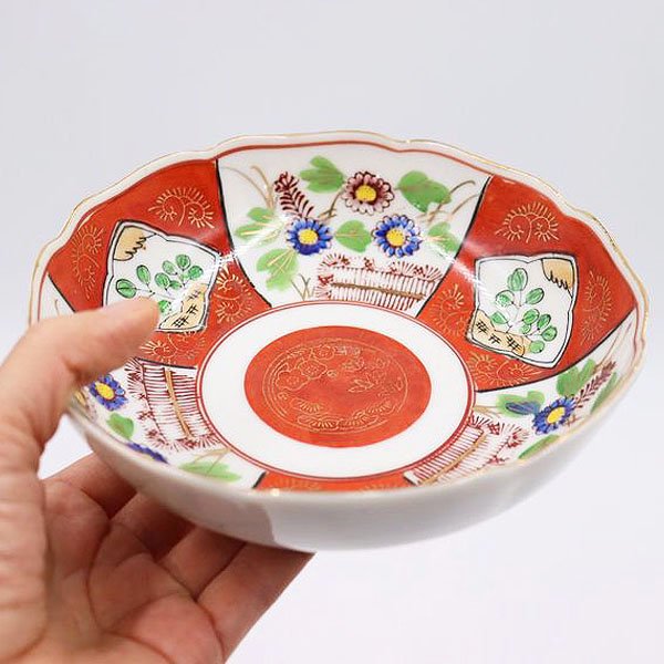 九谷焼 色絵 赤絵 なます皿 取り皿 深皿 アンティーク食器（菊・萩・松竹梅）