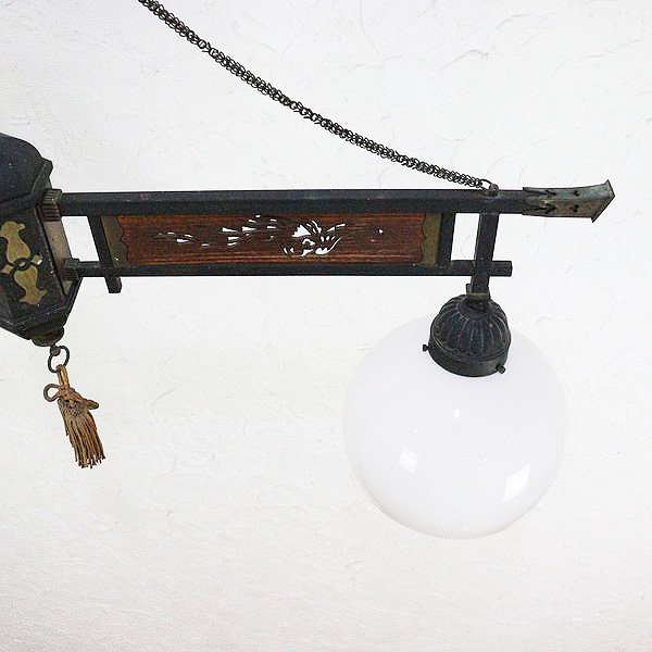 希少 二灯照明 明治時代 上品 和電笠 洋館風 アンティークランプ（鳳凰 