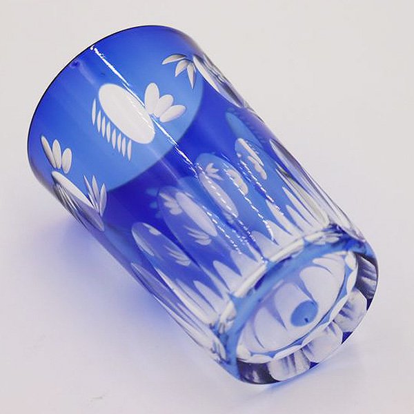 日本製 レトロ 切子グラス 青 ブルー カットガラス 懐かしい 大正・昭和