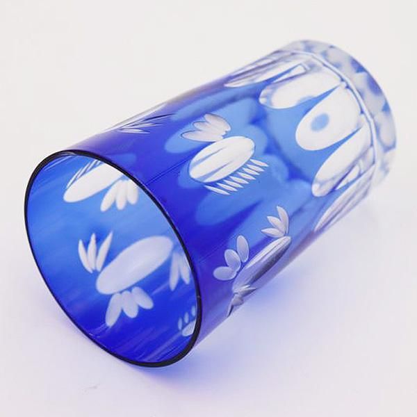 昭和レトロ感漂う青切子グラス 日本製手作り小ぶり一品