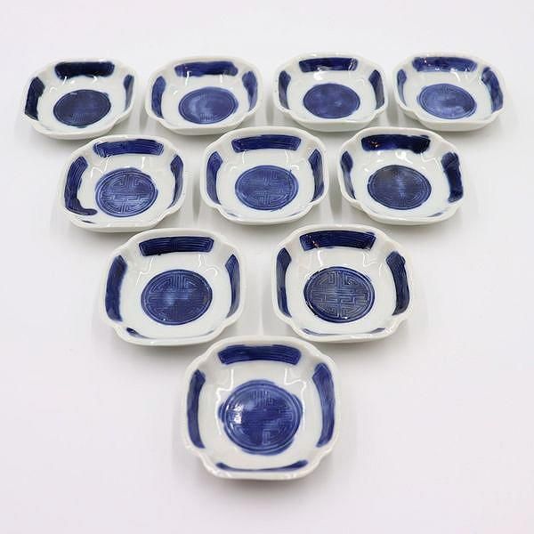 #2骨董　アンティーク　藍九谷　染付　山水図　角皿　隅切角皿　小皿　2枚 2骨董 アンティーク 藍九谷 染付 山水図 角皿 隅切角皿 小皿