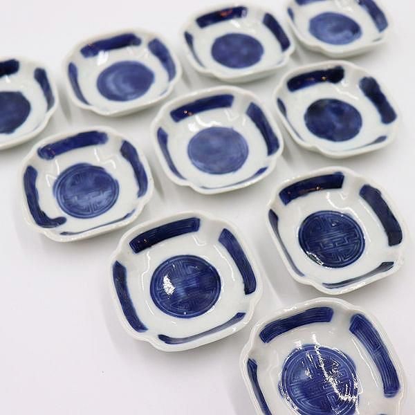 アンティーク染付角豆皿｜幅7 高さ2｜大正時代の希少品