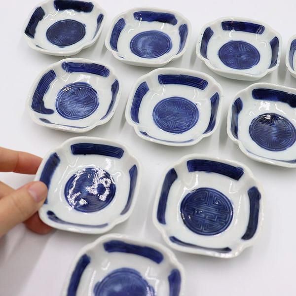 アンティーク染付角豆皿｜幅7 高さ2｜大正時代の希少品
