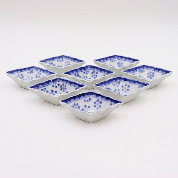 染付 菱形豆皿 変形豆皿 ダイヤ型 アンティーク食器 日本製 - 京都の 