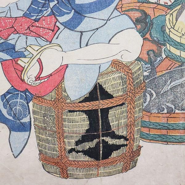 古版画 浮世絵 歌川国貞 初代「題名不明」飛燕 商人 振売り 江戸