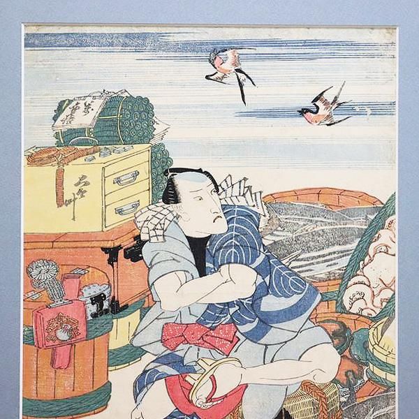 古版画 浮世絵 歌川国貞 初代「題名不明」飛燕 商人 振売り 江戸っ子 